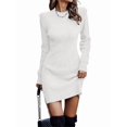 thumbnail image 3 of Chandail Femme Court Élégant Manches Longues Col Rond Ajusté Habillé Automne Hiver Mini Robe Tricotée Blanche G, 3 of 7
