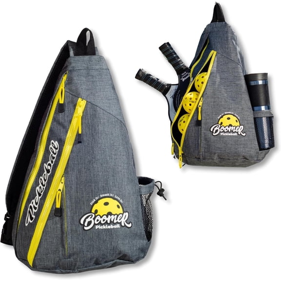 Boomer Pickleball Sling Bag with Paddle Storage, 3 Zipper Compartments, Water Bottle Pocket, Fence Clip, Gear Organizer