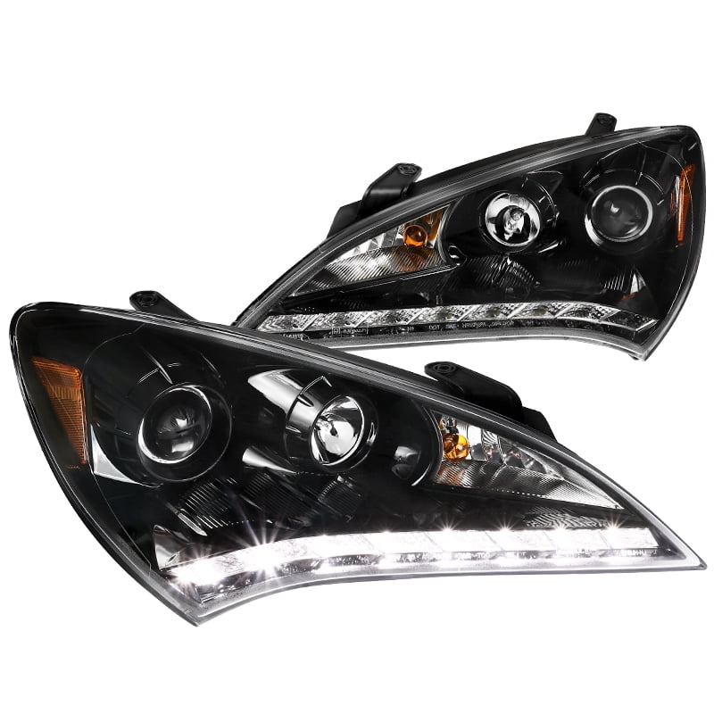 For 2010-2012 Genesis Coupe Clear LED DRL Projector Headlights+H1 Halogen Bulbs
