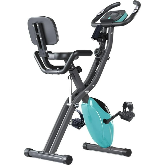 Folding Exercise Bike - 16-Level Magnetic Resistance, Upright/Recumbent X-Bike with Backrest & Arm Bands, Compact for Home Gym (LCD Display)