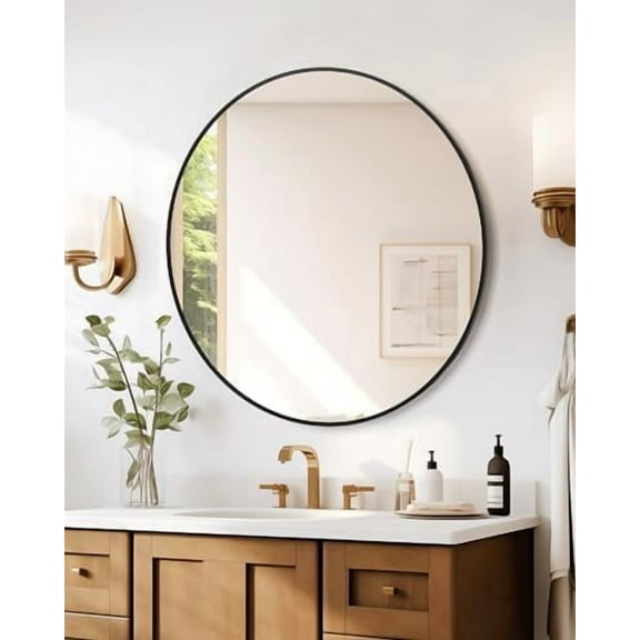 30 Inch Round Mirror Black Circle Mirror Bathroom Mirror Modern Wall Mounted Mirror Hanging Mirror for Wall, Living Room, Bedroom, Vanity, Entryway, Hallway$$Electronics Accessories