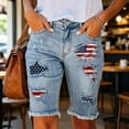 thumbnail image 2 of QATAINLAV American Flag Jeans for Women 4th of July Denim Shorts Ripped Frayed Hem Knee Length Jean Shorts with Pockets Dark Blue XXXL, 2 of 6