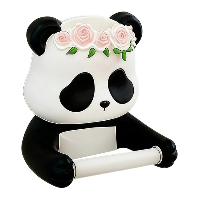Porta de Papel Higiénico Dispensador de Papel Sanitario Montaje en Pared con Forma de Panda Soporte de Resina con Compartimento Adecuado para