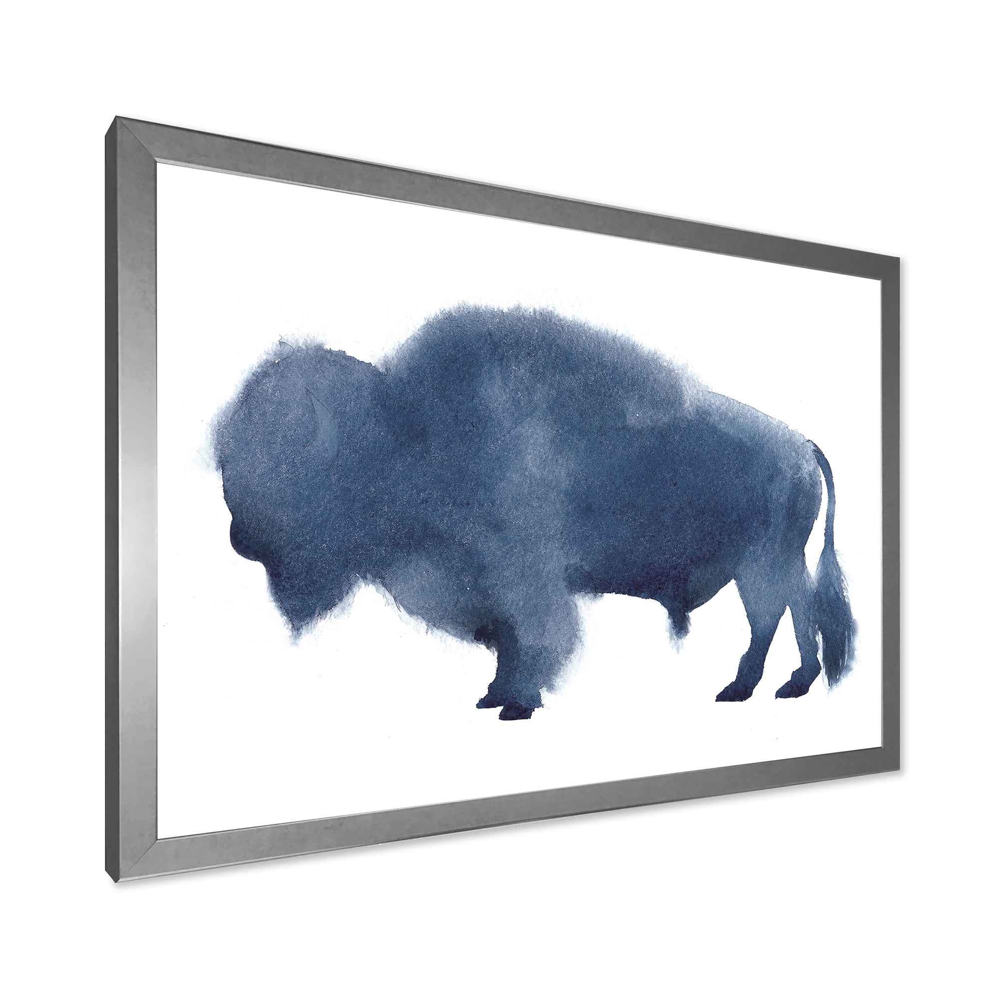 Designart 'Navy Blue Bison Silhouette On White' Farmhouse Framed Art Print