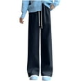 thumbnail image 2 of Women Corduroy Trousers High Elasticated Waist Straight Leg Stretch Pants Casual Trousers with Pockets Dark Gray M, 2 of 5