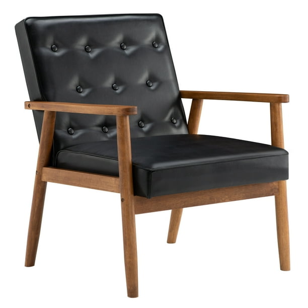 Veryke Accent Chairs, PU Upholstered Solid Wood Frame Lounge Armchair