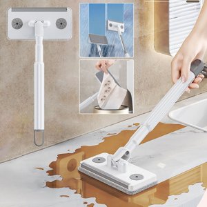 pstuiky Mop No-Hand Wash, 360° Rotating Head Disposable Cloth Clamping Flat Mop Polypropylene & Stainless Steel Wet & Dry Use Hardwood & Tile Floor| 1 Pack