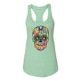 thumbnail image 2 of Wild Bobby Dean Russo Colorful Sugar Skull Streetwear Women Racerback Tank Top, Mint, Small, 2 of 5