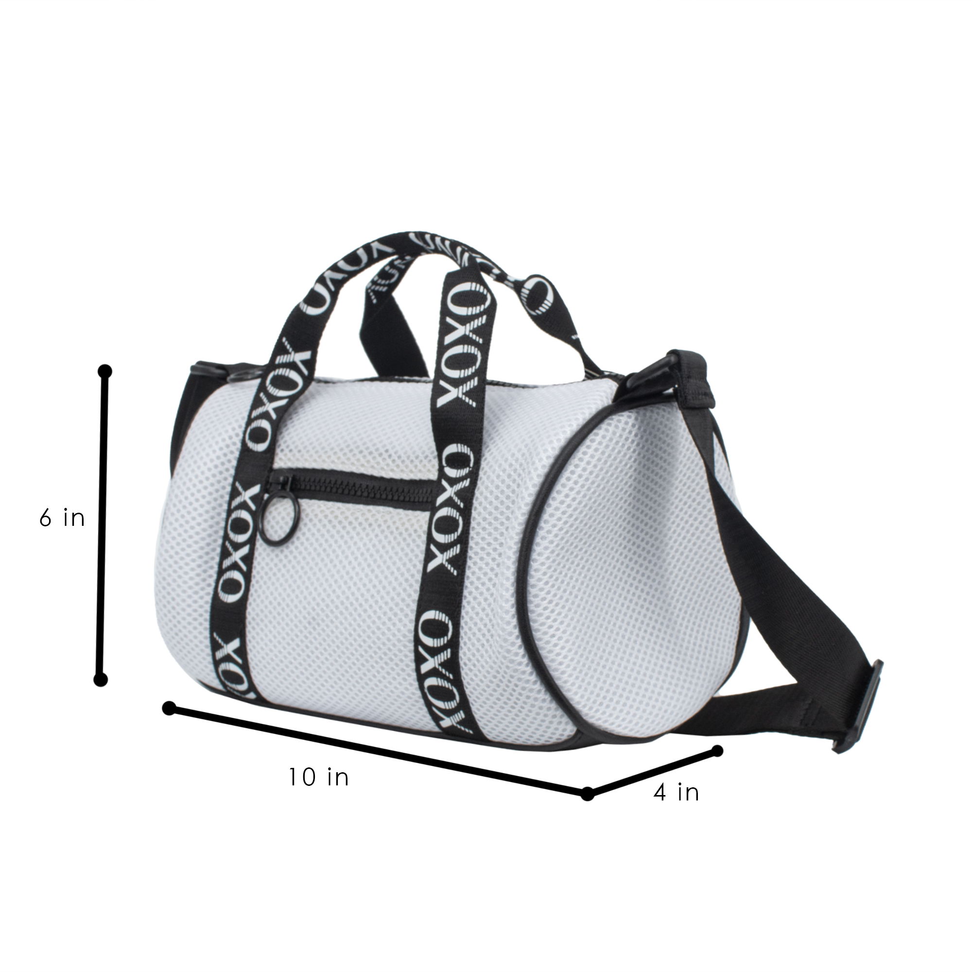 XOXO Women's Fabric White Mesh Everyday Barrel Bag withTop Handles & Adjustable Strap