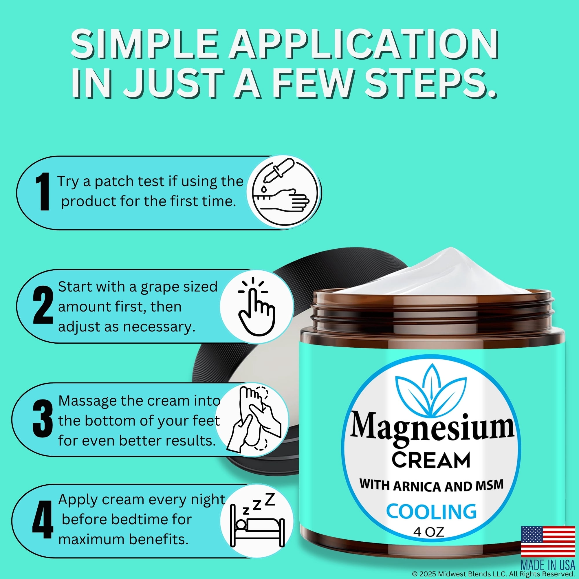 Magnesium Cream Cooling with Dead Sea Minerals – Fast Absorbing Topical Body Lotion – Lightweight, Non-Greasy Skin Moisturizer – Made in USA - Menthol Scent