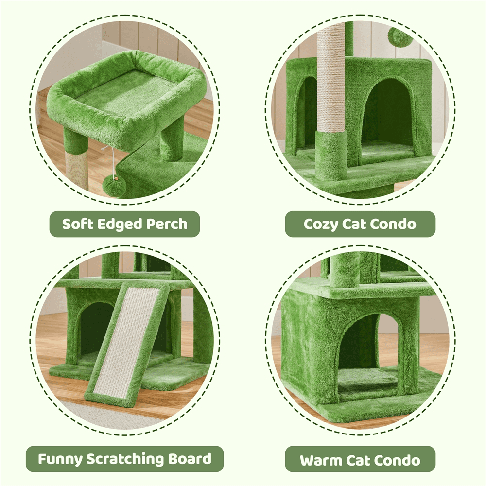 Alden Design 36" Tall Multilevel Cat Tree with Double Condos, Green