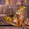 thumbnail image 6 of Autumn Harvest Kittens Sunflowers Pumpkins, Playful Pet Portrait Pattern, Warm Flannel Blanket for Living Room and Bedroom, Cat Lovers Thanksgiving Gift, Pet Lover Home Decor, 6 of 9