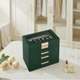 thumbnail image 7 of LEDREM Jewelry Box Organizer, 4-Layer Stackable Storage with 3 Drawers & Glass Lid, Modern Vanity Display Case for Earrings Necklaces Rings, Forest Green and Gold, 7 of 7