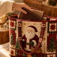 thumbnail image 2 of Christmas Quilted Tote Bag, Stitched Quilt Craft Holiday Tote, Durable Polyester Shopping Bag, Thoughtful Holiday Gift Option For Family And Friends, 1Pcs,Santa Claus, 2 of 5