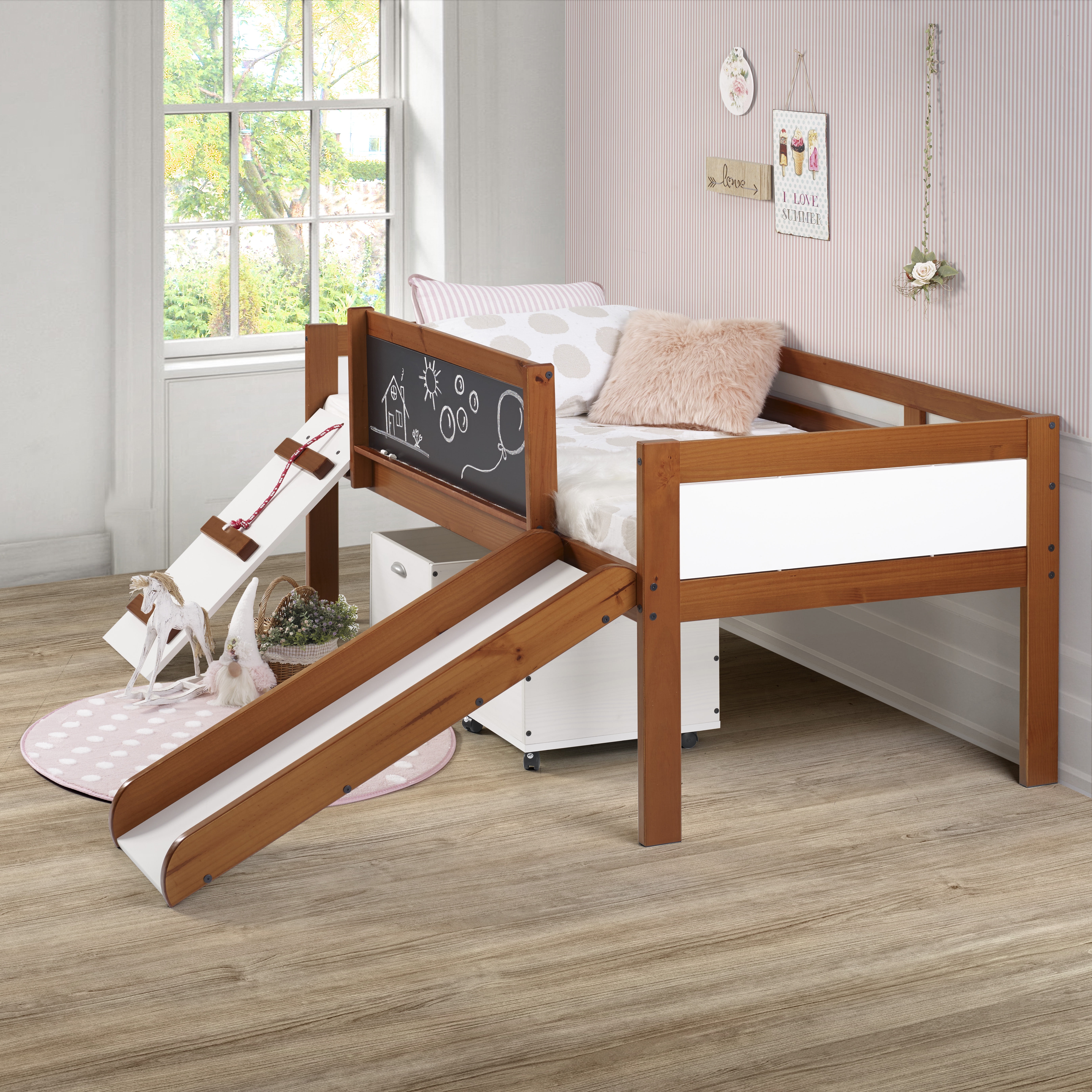 Donco Kids Wood Frame Toy Boxes Twin Low Loft Bed Wood Frame with Storage Espresso