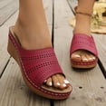 thumbnail image 2 of Women's Wedge Sandals Hollow out Leather Open Toe Orthopedic Slippers Casual Platform Slip on Slides Red Size 7.5, 2 of 8