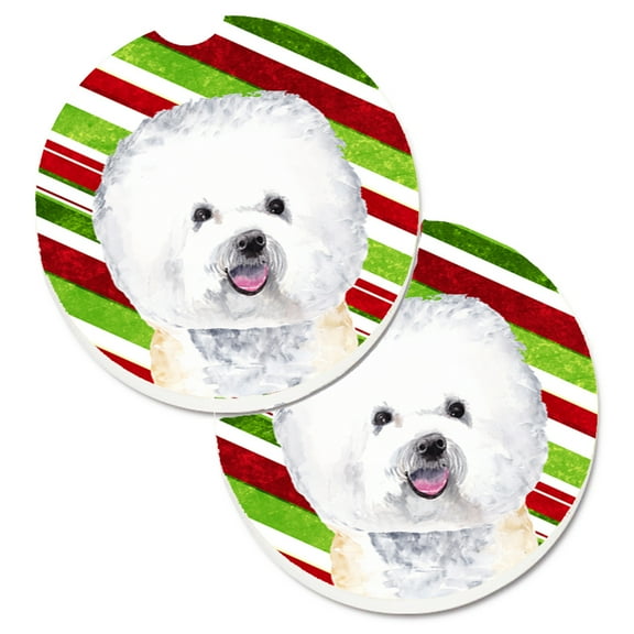 Carolines Treasures SC9322CARC Bichon Frise Candy Cane Holiday Christmas Set of 2 Cup Holder Car Coasters Large