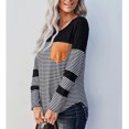 thumbnail image 3 of Camiseta informal de mujer con cuello redondo y dobladillo asimétrico, color negro, talla S Camiseta elegante de manga larga a rayas, 3 of 6
