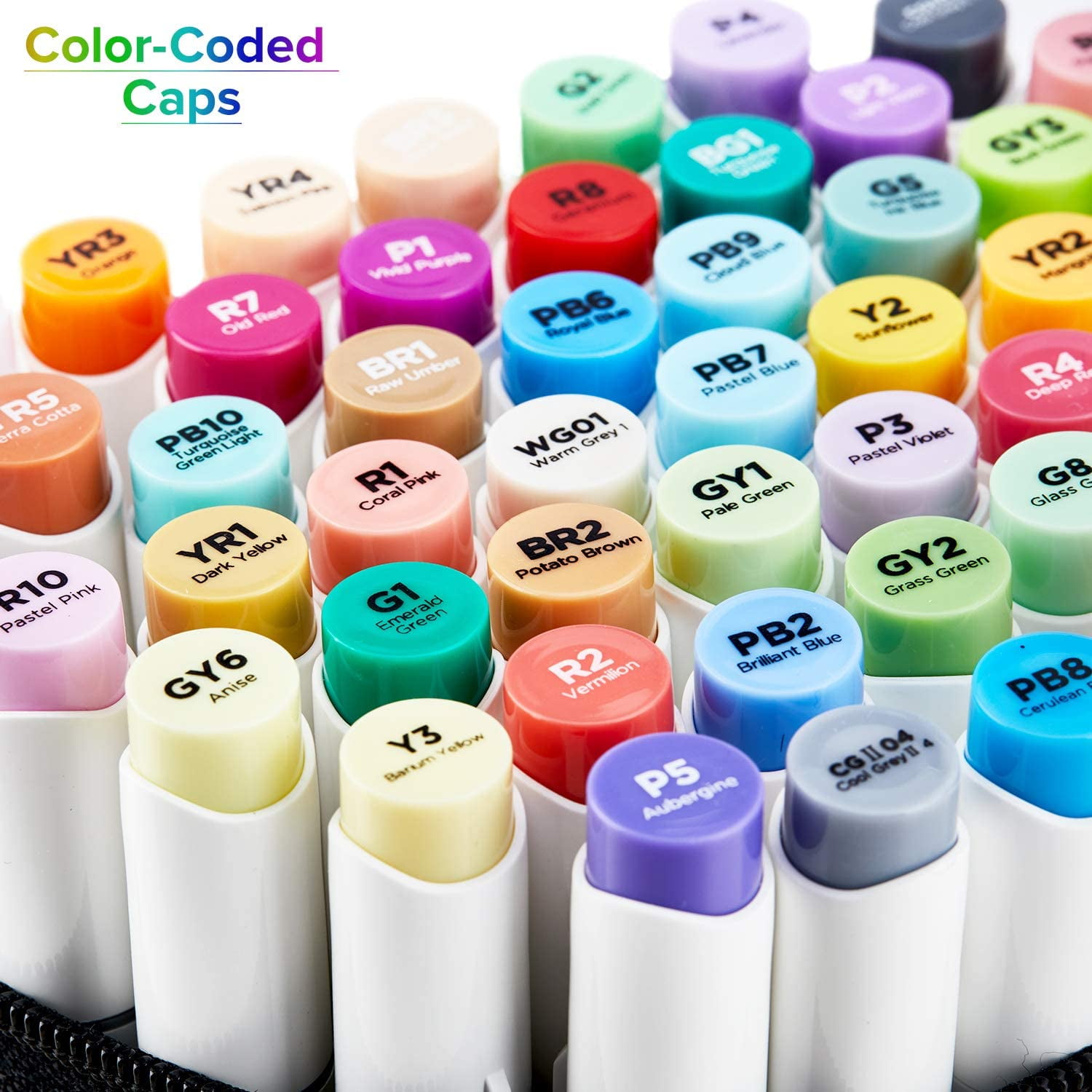 Ohuhu® 48-Color Alcohol-Based Brush-and-Chisel Dual-Tip Art Marker Set