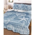 thumbnail image 3 of Quilts Twin Size Bedding Set, Blue Coastal Lightweight Quilted Comforter, Nautical Coral Starfish Shell Seahorse Ocean Soft Reversible Bedspread Coverlet with Pillow Covers for All Season, 68" x 86", 3 of 7