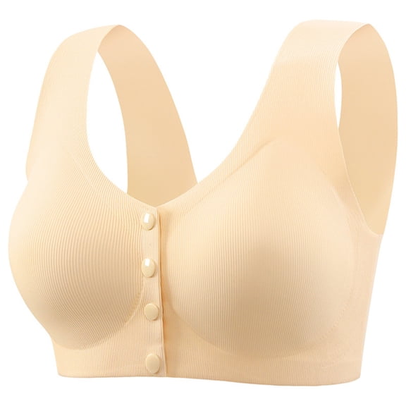KHONTS,Women's Front Closure No Underwire Bras Wireless Seamless Bra Soft Support Mastectomy Bralettes Beige XL