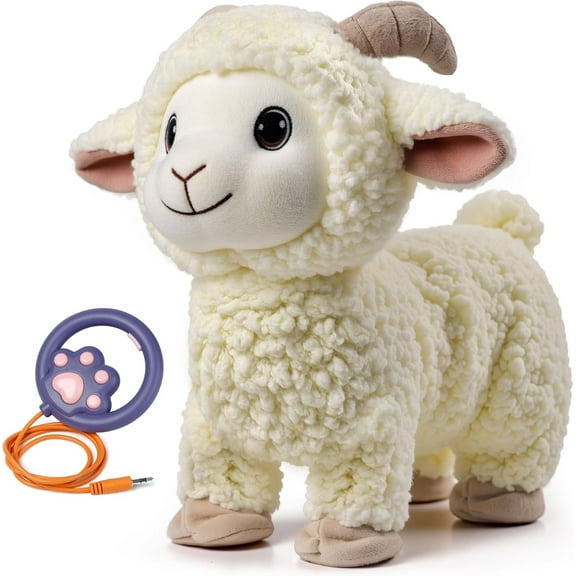 Electronic Interactive Singing Walking Lamb Stuffed Animal, Sheep Plush Toy with Leash, Soft Sheep Baby Toys Pet Buddy for 1-8 Years, Best Christmas Gifts