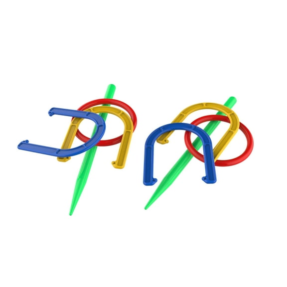 2-in-1 Horseshoe and Ring Toss – Outdoor Combo Two-Player Skill Game Set by Hey! Play!