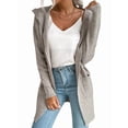 thumbnail image 2 of Women'S Hooded Open Front Cardigan Long Sleeve Lapel Rib Knitted Winter Fall Sweater Cardigan Coat with Pocket Gray M, 2 of 9