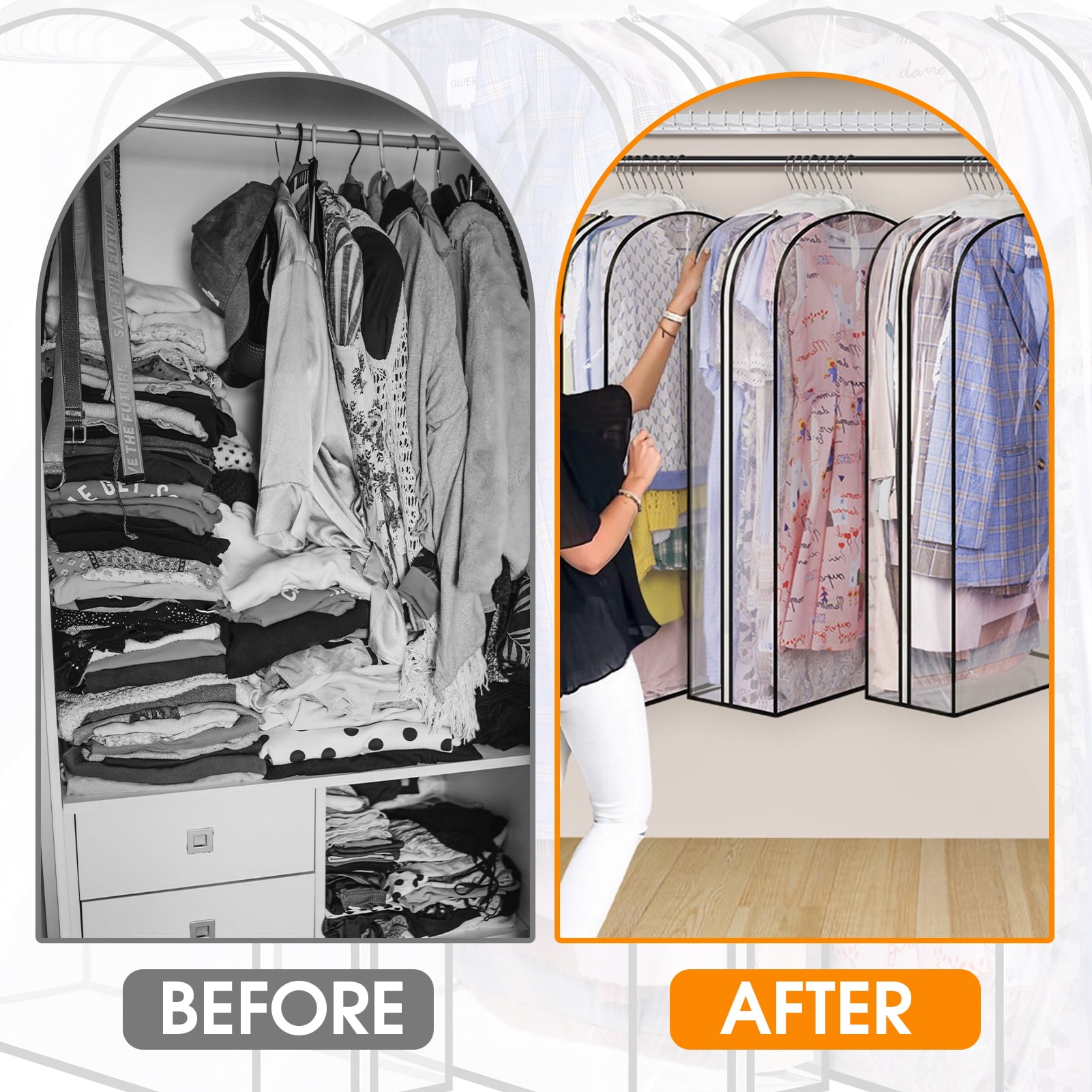 Lumikrypt 4Pack 60" Garment Bags for Hanging Clothes, 10" Gusseted Clear Suit Bags for Closet Storage with Zipper, Hanging Clothes Storage for Shirts, Coats, Dresses