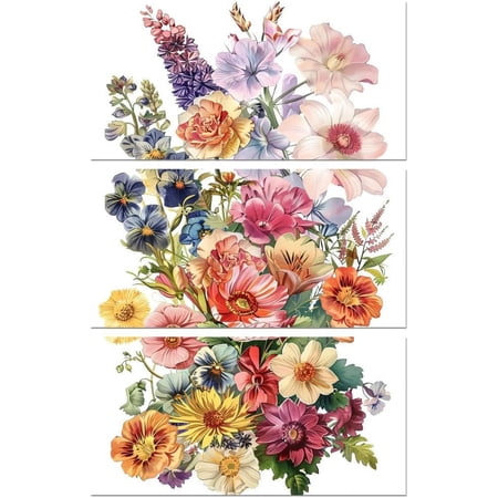Rub on Floral Transfer Decals for Furniture Crafts 6"x12" 3Pcs Waterproof UV Transfer Decals Sticker for Dresser Glass Porcelain Paper Wood Cloth Decor(Vintage Flowers)