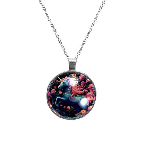 Unicorn Stunning Circular Glass Pendant Necklace for Women - Elegant Womens Necklaces, Necklace