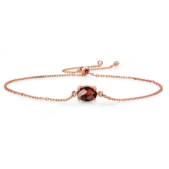 Gem Stone King 18K Rose Gold Plated Silver Red Garnet Solitaire Bracelet for Women (1.53 Cttw, Oval Checkerboard 8X6MM, Gemstone January Birthstone, Fully Adjustable up to 9 inch)