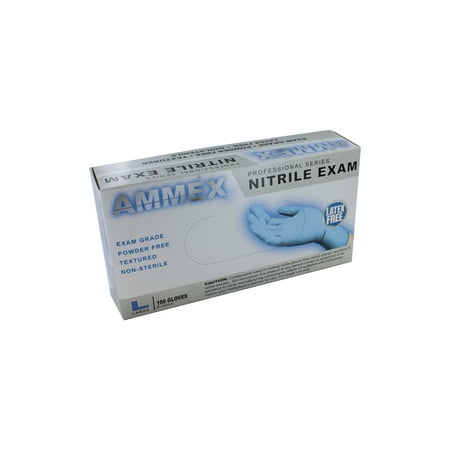 Ammex APFN Blue Nitrile Glove, Medical Exam, Latex Free, Disposable, Powder Free, Large (Box of 100)