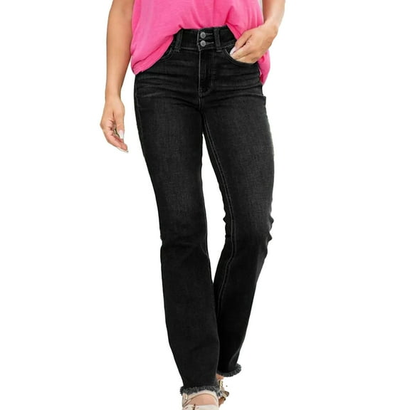 Dndif Clearance! High Waisted Jeans For Women Women's High Elasticity Slim Fit Jeans Pants Women's High Waisted Flared Jeans Wide Leg Ripped Jeans Jeans For Women Trendy Black L