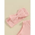 thumbnail image 5 of Suealasg Toddler Girls Outfit Baby Girls Clothes One Shoulder Ribbed Tops + Elastic Waist Flare Pants + 3D Bow Headband 3Pcs Kids Summer Clothing, 5 of 8