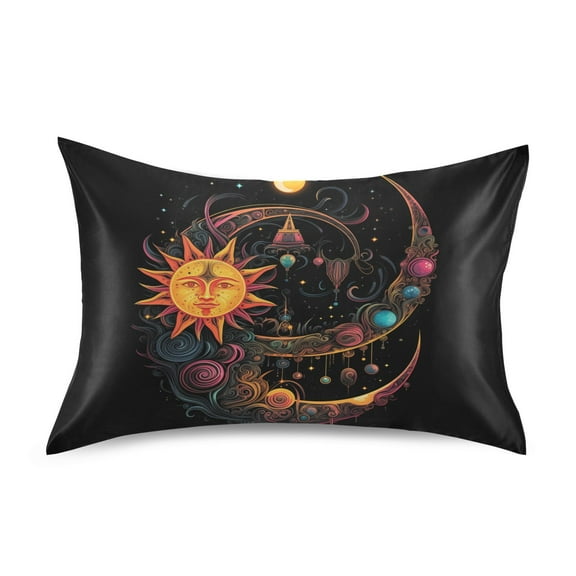 JSTEL Alchemy Sun Crescent Moon Satin Pillowcase Standard Size Pillow Cases Envelope Closure Bed Pillow Cover, 20 x 26 inch