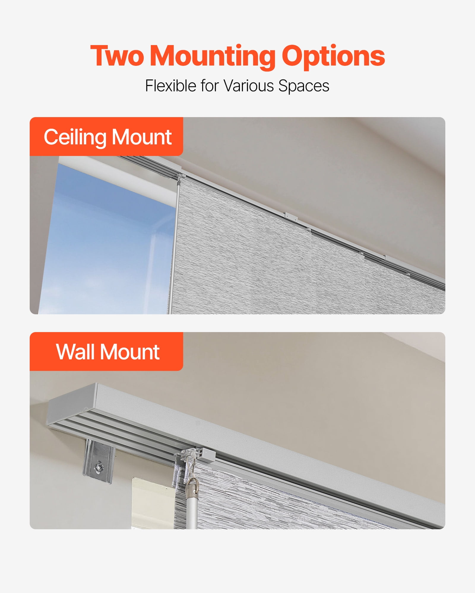 VEVOR Panel Track Blinds,Extendable Track from 45.8 in to 86 in W, Trimmable Panel Curtains Up to 96 in H, Adjustable Vertical Panel Blinds for Sliding Doors, Patio Doors, Room Divider, Window, Gray