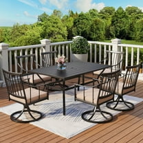 MF Studio 7-Piece Outdoor Patio Dining Set with Swivel Cushioned Chairs & 6-Person Metal Table, Black & Beige