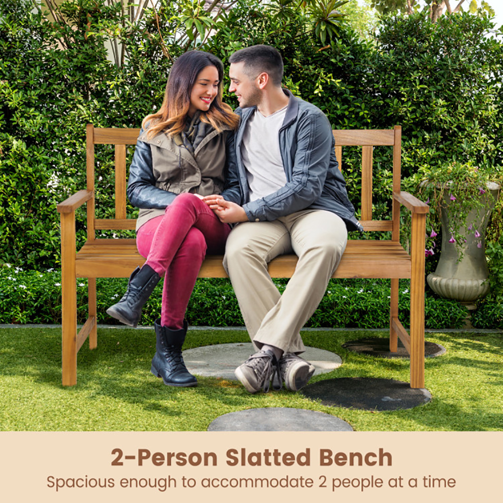 Aimee Lii 2-Person Outdoor Acacia Wood Bench with Backrest, Outdoor Patio Furniture