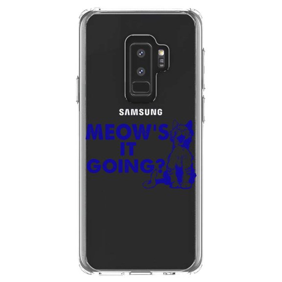 DistinctInk Clear Shockproof Hybrid Case for Samsung Galaxy S9  PLUS (6.2" Screen) - TPU Bumper Acrylic Back Tempered Glass Screen Protector - Meow's It Going?