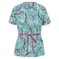 thumbnail image 2 of Pntutb Blusa de manga corta con cuello en V para mujer, uniforme de trabajo, estampado de patchwork, blusa con bolsillo Pntutb Pntutb-3565, 2 of 3
