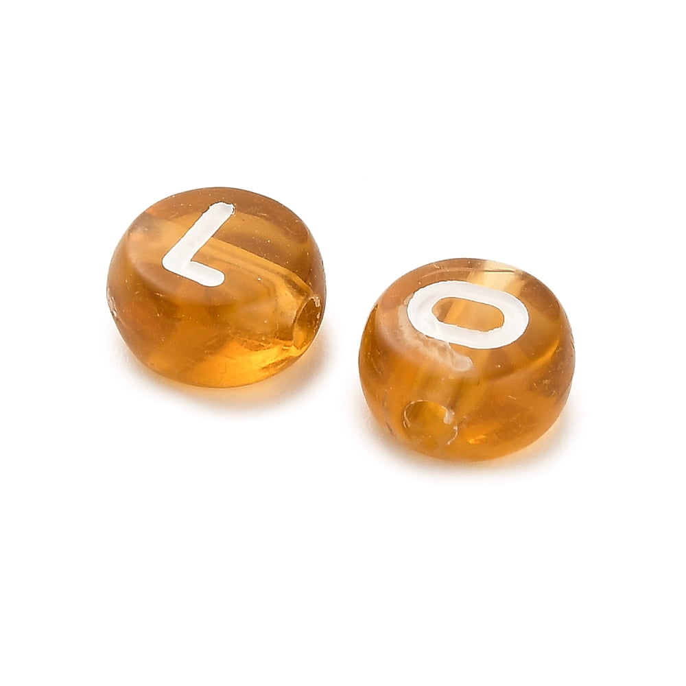 500 g Opaque Acrylic Beads Flat Round with Letter Chocolate 7x4mm Hole: 1.6mm about 3846pcs/500g