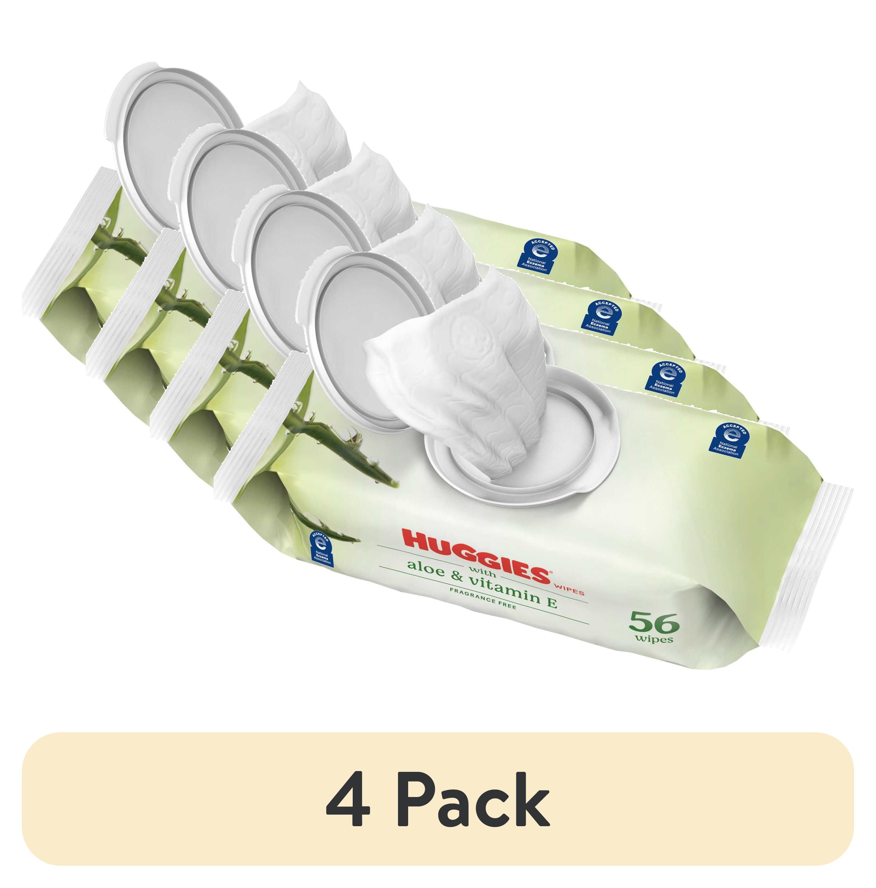 (4 pack) Huggies Aloe & Vitamin E Baby Wipes for Sensitive Skin, Unscented, 1 Flip-Top Pack, 56 Total Count