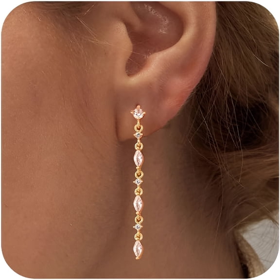 DESIGNICE Gold Dangle Earrings for Women,Dainty 14K Gold Plated Drop Earrings for Women,Trendy Hypoallergenic Cz Dangling Earring