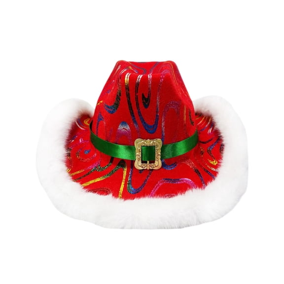 Christmas Western Cowboy Hat With Festive Pattern Design For Stage Party Casual Wear