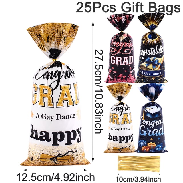 25/50/100pcs 2025 Graduation Gift Bags with Bachelor's Hat Design for Grad Photos & Parties Class Competition
