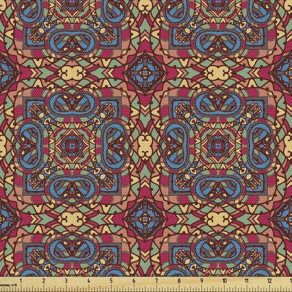 Ambesonne Ottoman Fabric by the Yard Upholstery, Orient Glass, 3 Yards, Multicolor