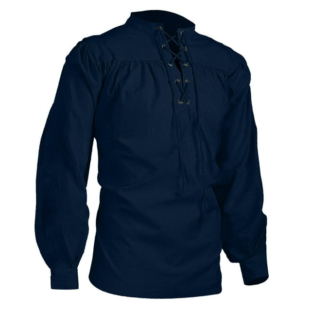 Ketyyh-chn99 Chandail en Molleton Léger à Manches Longues pour Hommes, Col Rond, Mode, Chemise Colorée, Bandage, Manches Longues, Chemise Gothique, Blouse Décontractée, Marine, G