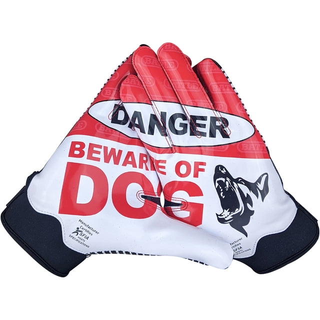 Battle Sports Adult Beware Of Dog Doom Football Receiver Gloves - Large - Red