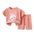 thumbnail image 2 of gjutow Baby Boys 2Pcs Summer Outfits Cute Cartoons Print Short Sleeve T-Shirt Tops Elastic Shorts Set Soft Toddler Clothes Pink 5-6 Years on Clearance, 2 of 3